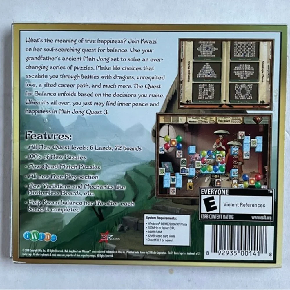 Mah Jong Quest Balance of Life III PC Games CD ROM E ESRB iWin Games